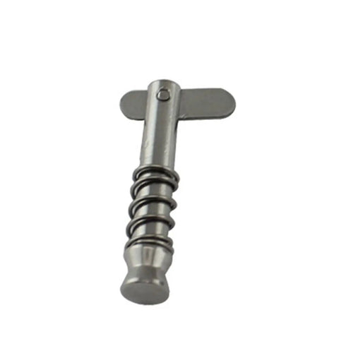 Close-up of quick release spring pin from Heavy Duty Stainless Steel 316 Top Jaw Slide Door Hinge for marine yacht use