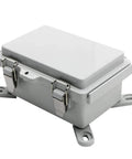 Grey Waterproof Outdoor Junction Box With Hinged Cover And Stainless Steel Latch Weatherproof PVC Enclosure For DIY Projects IP67 Rated Includes Mounting Plate And Wall Brackets 5.9 By 3.9 By 2.8 Inch