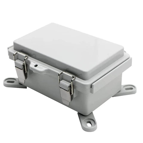Grey Waterproof Outdoor Junction Box With Hinged Cover And Stainless Steel Latch Weatherproof PVC Enclosure For DIY Projects IP67 Rated Includes Mounting Plate And Wall Brackets 5.9 By 3.9 By 2.8 Inch