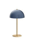 Blue Desk Lamp With Brass Accents, 15 Inch Modern Mushroom Shade, In Line On Off Rocker Switch, LED Bulb Compatible, Perfect For Bedroom