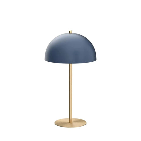 Blue Desk Lamp With Brass Accents, 15 Inch Modern Mushroom Shade, In Line On Off Rocker Switch, LED Bulb Compatible, Perfect For Bedroom