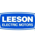 LEESON Electric Motors logo, prominent blue and white design, recognized brand in industrial motor solutions.
