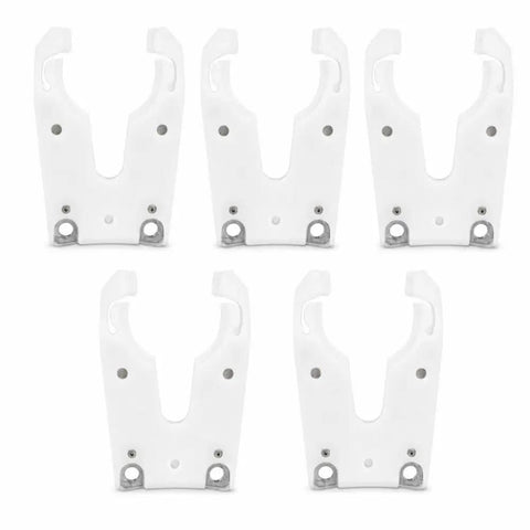 Secure Your ISO30 CNC Tool Holder With These Super Tough Nylon ABS Woodworking Clamps And Forks For Precision Machining That Hold Like A Dream Without The Hassle. Five white nylon ABS clamps for CNC tool holders.