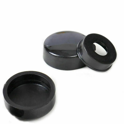 8 Pack Black License Plate Screw Caps For Cars, Trucks, And Vans, Snap On Bolt Covers shown in close-up