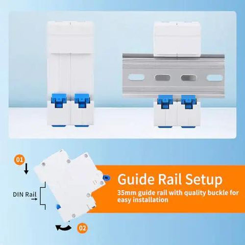 50 Amp Miniature DC Circuit Breaker 500V Two Pole Solar PV Disconnect Switch With Thermal Magnetic Trip DIN Rail Mount