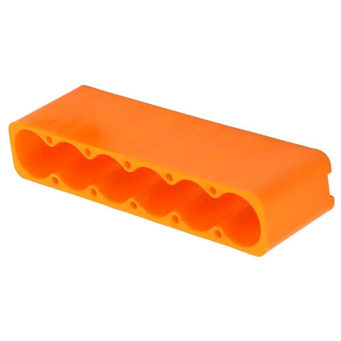 Heavy Duty 6-Station Adjustable Battery Welding Clamp Fixture Holder For Lithium Cells With Durable Industrial Plastic Build And Secure Grip, orange plastic holder for battery welding.