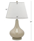 Taupe Gourd Glass Table Lamps Set Of 2 With White Cotton Shades For Living Room Bedroom Home Office Modern Contemporary Lighting 24 Inch LED Bulbs Included, single lamp view
