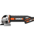 No Hassle Heavy Duty Cordless Angle Grinder With 20 Volt Lithium Ion Battery compact angle grinder with safety shield and dual grip.