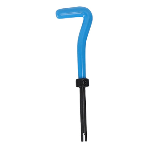 Close-up of a blue wrench handle, part of the Thread Repair Kit 131Pcs Set With Metric Wire Inserts Taps Drills And Wrench For M5 M6 M8 M10 Screw Hole Repair Storage Box Included DIY Friendly Heavy Duty Repair Tools.