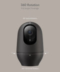 2K Baby Monitor With AI Motion Tracking Two Way Audio WiFi Indoor Camera showing 360 rotation features