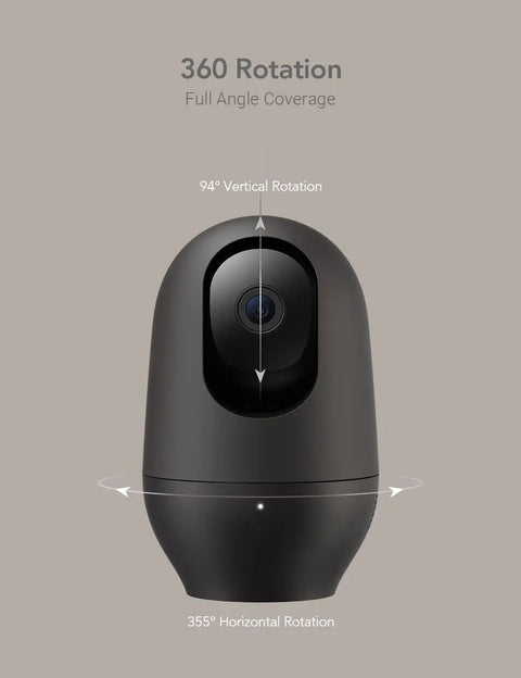 2K Baby Monitor With AI Motion Tracking Two Way Audio WiFi Indoor Camera showing 360 rotation features