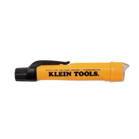Non Contact Voltage Tester With IR Thermometer For HVAC Detects 12 To 1000 V AC With LED And Audible Alarms, pocket clip shown