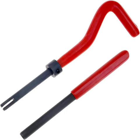 Red handle tools from 20Pcs Thread Repair Kit M10x1.5mm With Thread Inserts And Helicoil Insertion Tool, Drill, Tap, And Hand Tools.