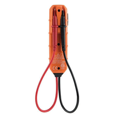 Back view of Ultra Handy Digital AC DC Voltage Tester For 12 To 240V AC And 32 To 330V DC showing probes and safety markings.