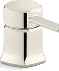 Occasion Single-Control Deck-Mount Bath Faucet Handle in vibrant polished nickel with ceramic disc valve detail.