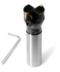 Close-up of Oscarbide 3/4 in straight-shank indexable end mill with tin-coated inserts (2 pcs)