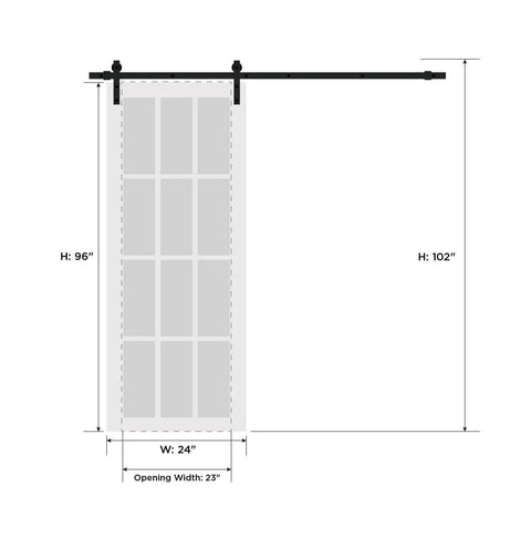 Frosted Glass Barn Sliding Door Kit With A Slick 6.6 Ft Rail And Hardware Set For 24 By 96 Inch Interior Door, Modern Solid Core Eco Veneer In White Silk Finish, Includes Hangers, Floor Guide, Stops, Anti Jump Pins, And Easy Install.