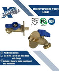 1/2 Inch Pex B To 3/4 Inch Ght Hose Bibb Solid Brass Garden Valve With Flange Nsf Certified Adapter showing crimp connection and blue flange.