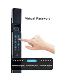 Waterproof Smart Fingerprint Password Biometric Auto Lock for Outdoor Push Pull Sliding Doors Mortise with digital keypad and hand entering code.