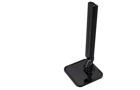 Side view of Eye Care LED Desk Lamp With 27 Recessed LEDs, 5 Brightness Levels, USB Charging Port, folded, black finish.