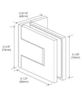 Technical diagram of Palermo Matte Black Adjustable Wall Mount Offset Back Plate Hinge for Glass Doors, showing dimensions and structure.