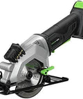 GALAX PRO 20V cordless mini circular saw with green and black body, 4-1/2 inch blade and attached battery
