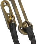 Built Tough Silver Door Chain And Deadbolt Lock Featuring Adjustable Keeps To Quit Door Rattle Heavy Duty Interior Guard With Smooth Wrap For Secure Fit And True Peace Of Mind, close-up view of chain and keep.