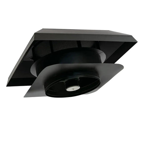 Top Tier Heavy Workhorse Roof Mount Whole House Fan For Flat Roofs With Zero Attic, 24 inch damper grille, sleek black design.