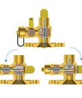 Diagram of One Inch Pro Grade Lead Free Isolator Valve With 360 Degree Rotating Flange And Dual Drain For Circular Pumps Installation Kit.