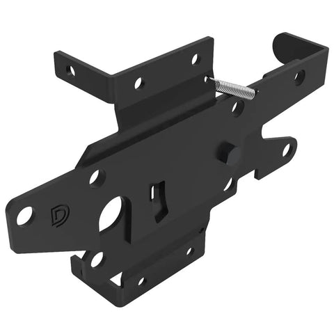 Heavy Duty Stainless Steel Gate Hinge And Latch Kit With Marine Grade Black Powder Coating, close-up of latch mechanism.