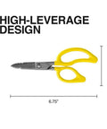 Electrician Scissors For Pros 6.75 Inch Heavy Duty Snips With Serrated Blades Non Slip Teeth, Yellow Handle, 2 Inch High