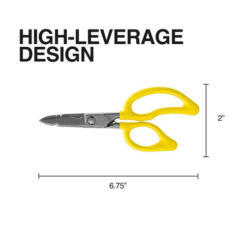 Electrician Scissors For Pros 6.75 Inch Heavy Duty Snips With Serrated Blades Non Slip Teeth, Yellow Handle, 2 Inch High
