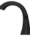 Side view of Weller 4 Inch Centerset Bathroom Sink Faucet With 2 Handles 3 Hole Matte Black Finish, Push And Seal Drain, Pforever Seal
