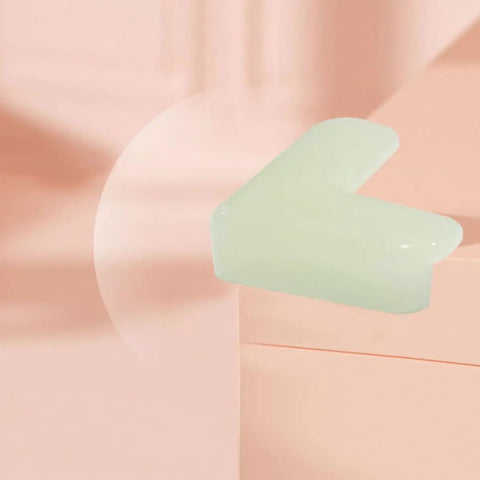 Glow In The Dark L Shaped PVC Furniture Corner Guards Edges Bumpers For Beds Tables Desks Easy Install No Tools Babyproof Nighttime Visibility Ideal For Study Desks Coffee Tables And Nightstands on pastel background