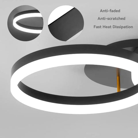 Modern 2 Ring LED Flush Mount Ceiling Light With 40W Power, Adjustable Color Temperature 3000K 4000K 6500K, Sleek Dope Black Finish