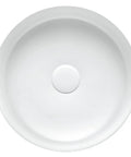 Top view of a 14 Inch Round Vessel Sink For Bathroom White Ceramic Porcelain Vanity Basin Above Counter Modern Round Countertop Sink 14x14