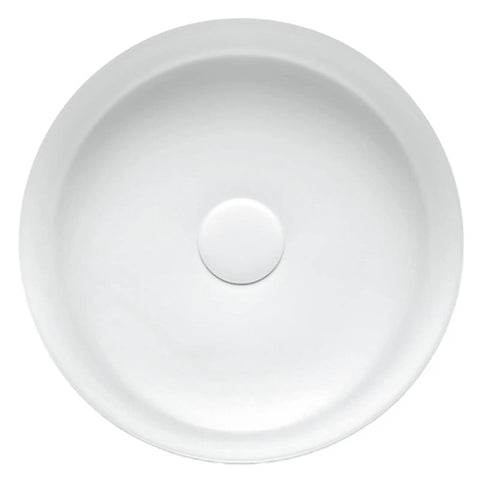 Top view of a 14 Inch Round Vessel Sink For Bathroom White Ceramic Porcelain Vanity Basin Above Counter Modern Round Countertop Sink 14x14