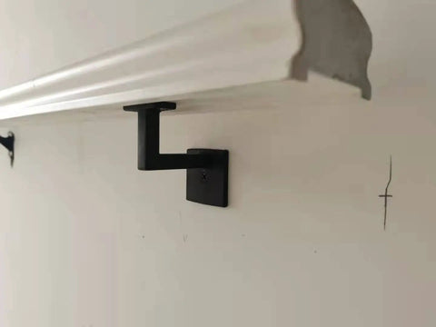 Square Handrail Brackets For Staircase With Screws Five Pack Textured Black Matte Finish Heavy Duty Steel Brackets Installed On Wall
