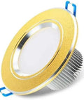 Recessed Lighting Housing Trim Kits Aluminum Embedded Panel Light for Home Indoor Gold, Led Ceiling Spotlight Floodlight Decorative Fixture Embedded Integrated White Light_5w showing gold trim and aluminum exterior.