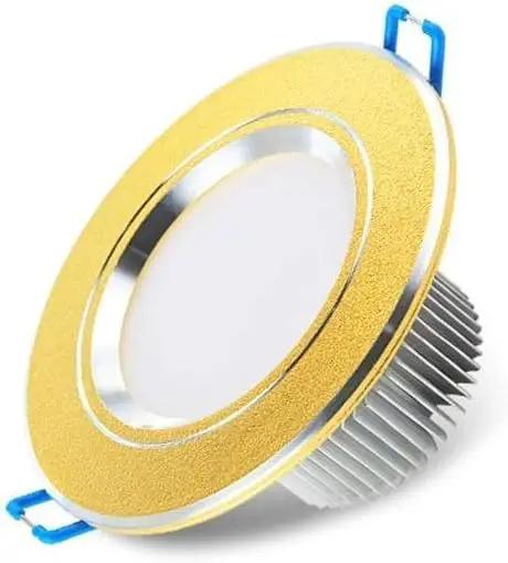 Recessed Lighting Housing Trim Kits Aluminum Embedded Panel Light for Home Indoor Gold, Led Ceiling Spotlight Floodlight Decorative Fixture Embedded Integrated White Light_5w showing gold trim and aluminum exterior.