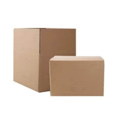 Two brown cardboard boxes, one large and one medium, stacked side by side on a white background.