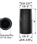 Vacuum Adapter 1.50 Inch Threaded To 2 Inch Female Hose Slip End Black For Converting 1.50 Inch Hoses To 2 Inch Vacuum Attachments