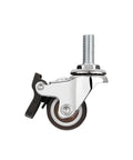 1 Inch Silent Swivel Rubber Wheel Caster With T Nut M6x15mm Stem for Furniture, showing side view with brake.