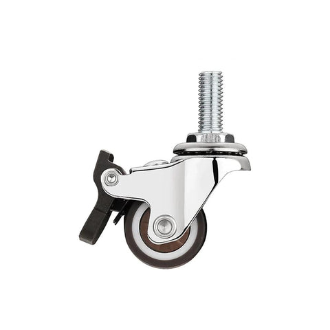 1 Inch Silent Swivel Rubber Wheel Caster With T Nut M6x15mm Stem for Furniture, showing side view with brake.