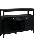 Modern Black Sideboard Cabinet Featuring Built In Wine Rack And Two Doors Plus One Drawer Slick Buffet Server To Organize Your Space Badass Wood Console Unit With Metal Knobs, angled view showcasing storage compartments.