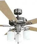 52 Inch Traditional Indoor Tri Mount Ceiling Fan With Light Kit In Satin Nickel Reversible Red Wood And Light Maple Blades