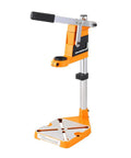 Adjustable Universal Drill Press Stand With Heavy Duty Aluminum Base For Precision Woodworking with ergonomic handle and stable base.