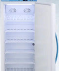 Top Shelf 24 Inch Stacked All Refrigerator And All Freezer Combo Compact Footprint Fits Tight Spaces Digital Temp Control Medical Grade Storage with empty shelves.