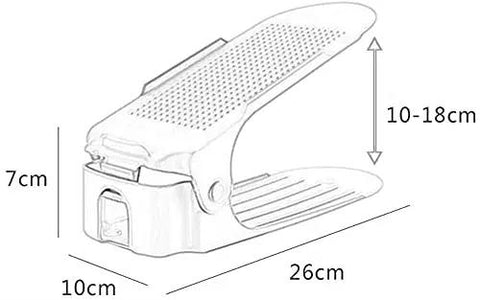 Adjustable Free Standing Shoe Rack With Ten Roomy Slots And Anti Slip Grip Design Perfect For Closet Space Saving and Smart Shoe Storage Organizer dimensions 26cm x 10cm x 7cm.