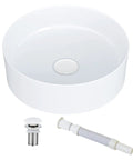 14 Inch Round Vessel Sink For Bathroom White Ceramic Porcelain Vanity Basin Above Counter Modern Round Countertop Sink 14x14 Durable Scratch Resistant Easy Care For Cabinet Vanity with drain assembly